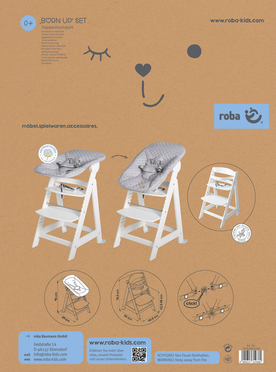 Chaise haute évolutive 'Born Up' Set + Transat 'roba Style' - Dès la naissance - Blanc / Gris