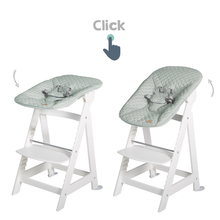 Chaise haute évolutive "Born Up" Set 2in1, blanc, avec fonction d'inclinaison "roba Style" vert givré