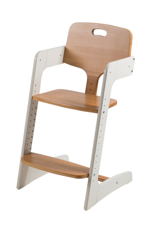 High Chair 'Kid Up', Solid Wood, White/Natural, Growing High Chair for Babies and Children
