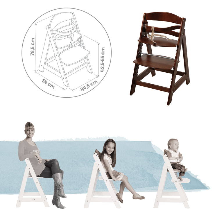 Trona 'Sit Up III', crece con el niño hasta una silla para jóvenes, madera, teñida de marrón