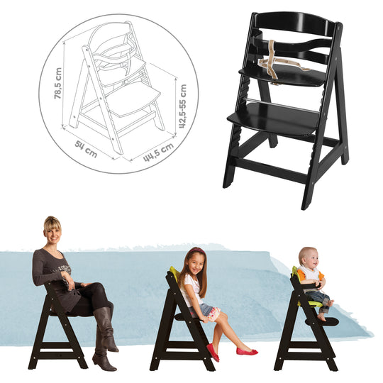 Chaise haute évolutive 'Sit Up III' en bois - Qui grandit avec l'enfant jusqu’à chaise jeune - Noir