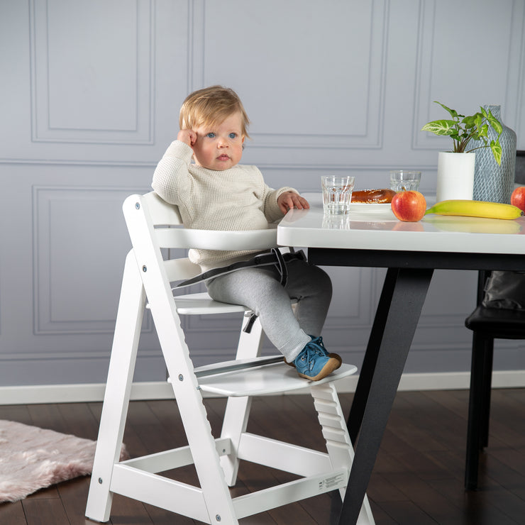 Chaise haute évolutive "Sit Up III", qui grandit avec l'enfant jusqu’à chaise jeune, bois blanc laqué