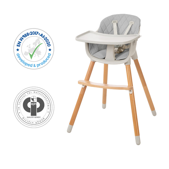 2-in-1 High Chair & Children's Chair 'Style Up Wood' Including Seat Padding in Grey