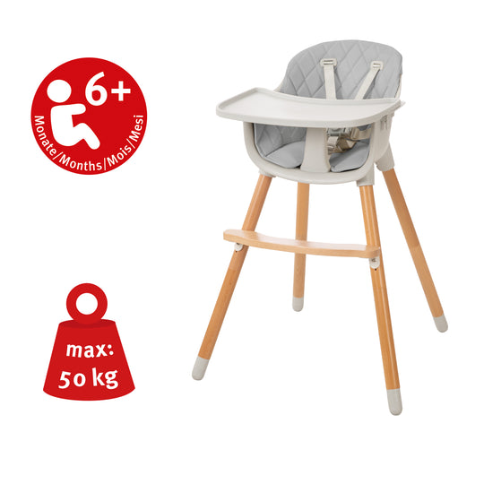 2-in-1 High Chair & Children's Chair 'Style Up Wood' Including Seat Padding in Grey