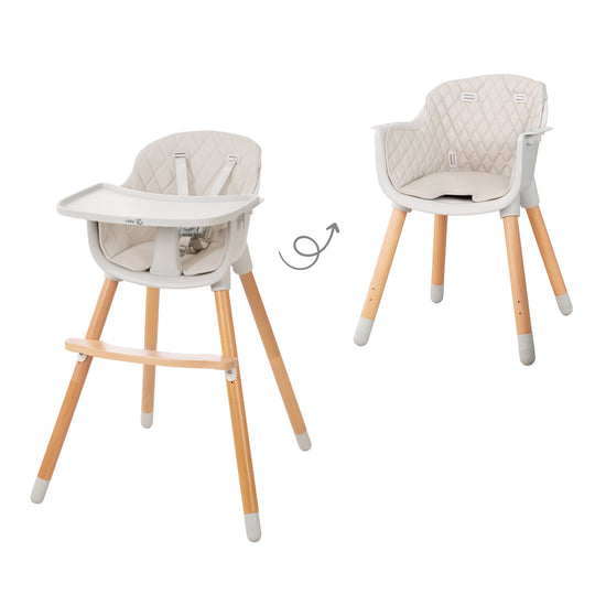 2-in-1 High Chair & Children's Chair 'Style Up Wood' Including Seat Padding in Grey