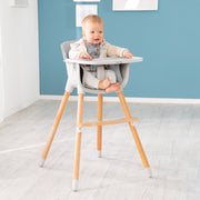 Seggiolone 2 in 1, sedia per bambini "Style Up wood" con cuscino del sedile in grigio