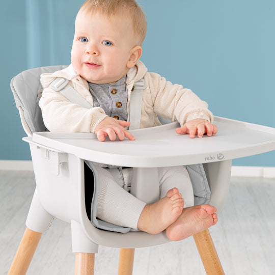 2-in-1 High Chair & Children's Chair 'Style Up Wood' Including Seat Padding in Grey