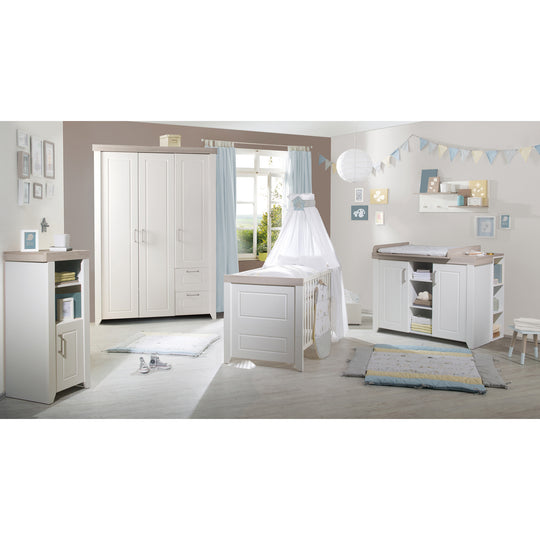 Conjunto de habitación 'Felicia', incluye cuna combinada 70 x 140 cm y cómoda para cambiar ancha, roble Luna/blanco