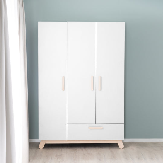 Juego de habitación 'Clara' en blanco, incluye cama combinada, cambiador y armario de 3 puertas