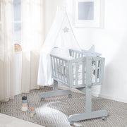 Baby Crib + Mattress 40 x 90 cm - Rocking Function with Locking Button - Grey Wood