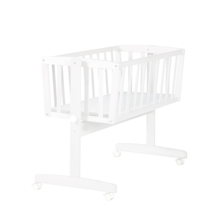 Baby Crib + Mattress 40 x 90 cm - Rocking Function with Locking Button - White Wood