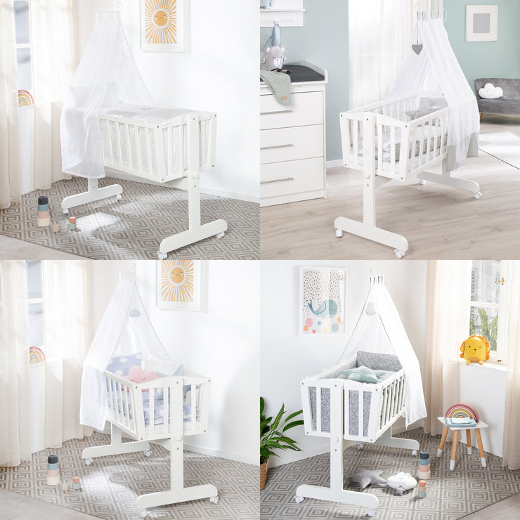 Baby Crib + Mattress 40 x 90 cm - Rocking Function with Locking Button - White Wood