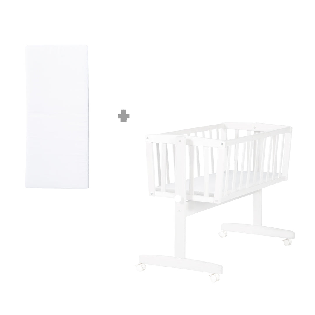 Berceau à bascule avec matelas 40 x 90 cm - Fonction berceau avec bouton de blocage - Bois blanc