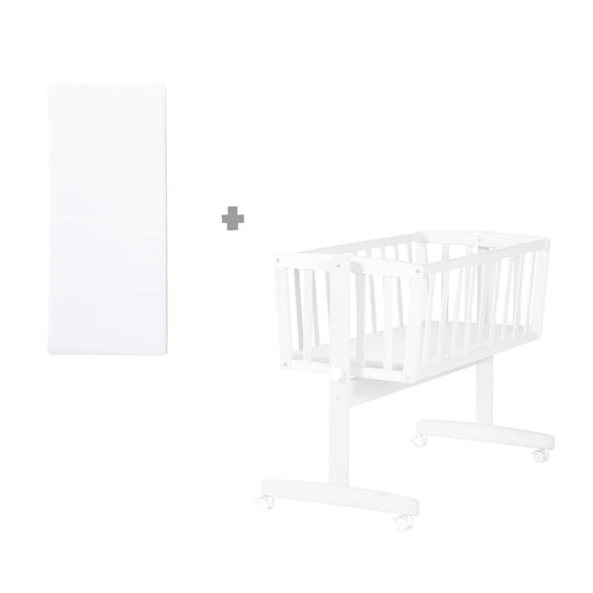 Berceau à bascule avec matelas 40 x 90 cm - Fonction berceau avec bouton de blocage - Bois blanc