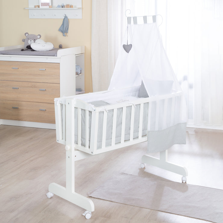 Complete 'Heartbreaker' cradle set, 40 x 90 cm, white, bassinet with locking function, including equipment