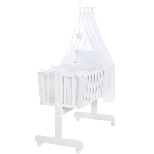 Complete Cradle Set 'Fox & Bunny', 40 x 90 cm, White, with Locking Function, Including Accessories