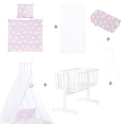 Set culla completo "Little Cloud Pink", 40 x 90 cm, bianco, con funzione di blocco, attrezzatura inclusa