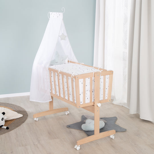 Set de berceau complet 'Sternenzauber grau' 40x90 - Hêtre bio naturel - Equipement inclus