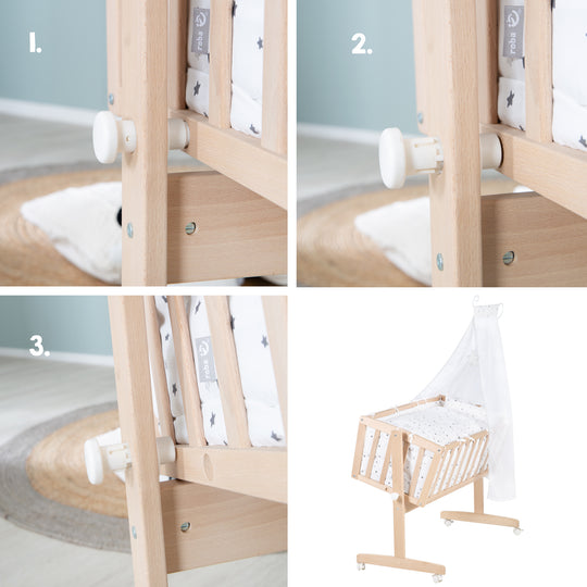 Set de berceau complet 'Sternenzauber grau' 40x90 - Hêtre bio naturel - Equipement inclus