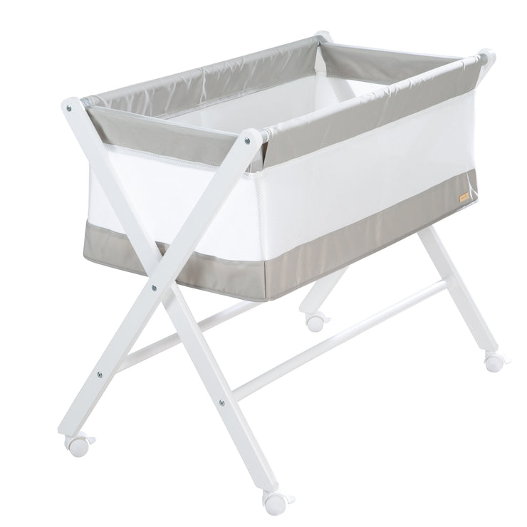 Foldable Bassinet - made of canvas & mesh material, incl. castors & mattress, white-grey