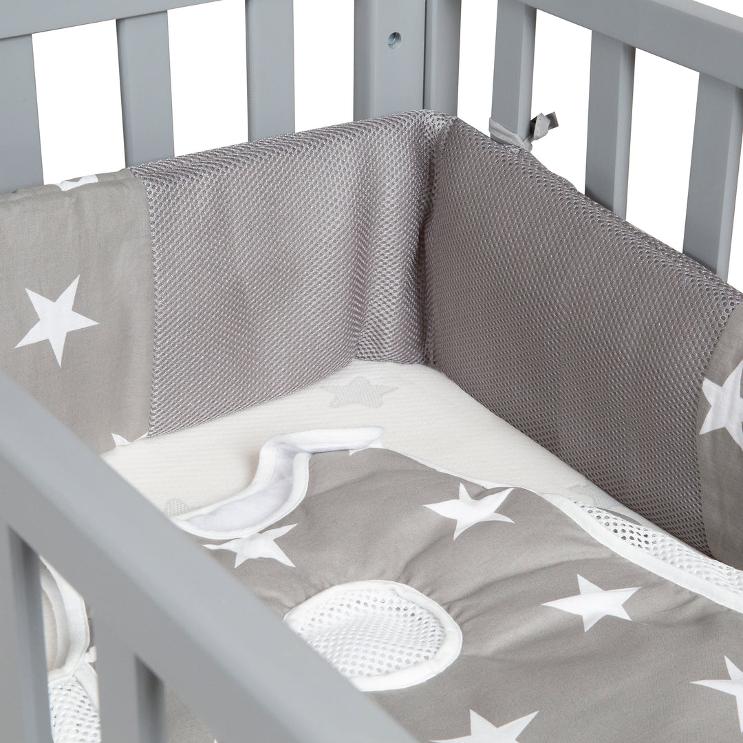 Cuna 'safe asleep®' 3 en 1, 'Little Stars', cuna de pared gris, cuna y banco, con accesorios