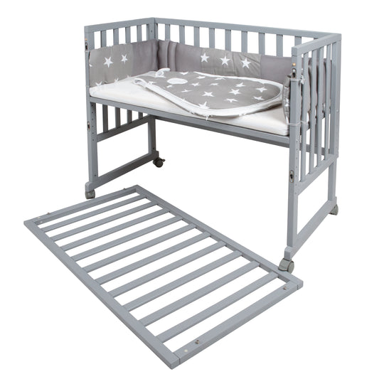 Stubenbett 'safe asleep®' 3 in 1,  'Little Stars', Beistellbett grau, Babybett & Bank, mit Zubehör