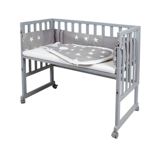 Stubenbett 'safe asleep®' 3 in 1,  'Little Stars', Beistellbett grau, Babybett & Bank, mit Zubehör