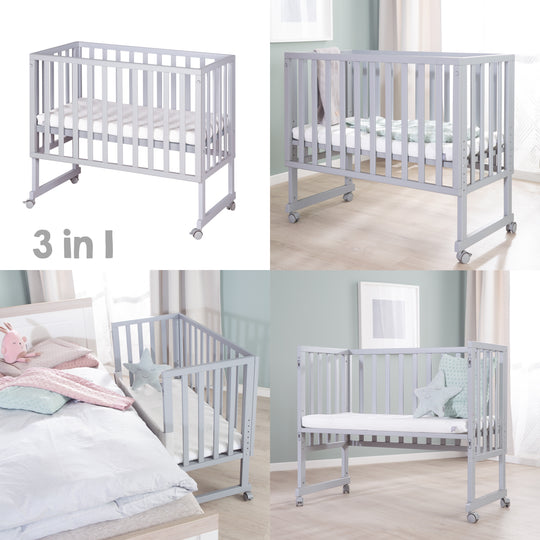 Cradle & Co-Sleeping Bed 3in1 with Barrier + Mattress - Taupe Wood