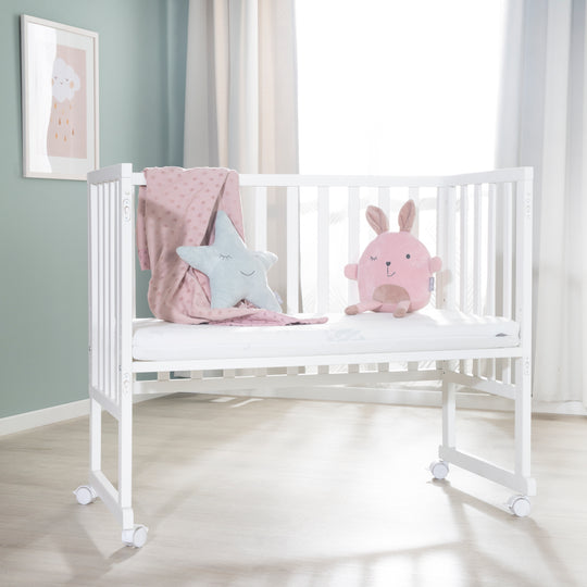 Cradle & Co-Sleeping Bed 3in1 with Barrier + Mattress - White Wood