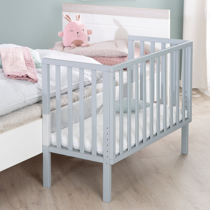 Culla co-sleeping 2in1 con barriera e materasso - Per tutte le altezze di letto dei genitori - Legno taupe