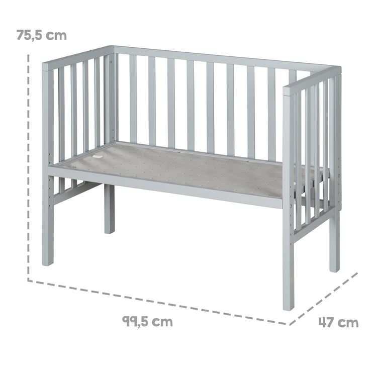 Cuna colecho 2en1 con barrera y colchón - Para todas las alturas de cama de los padres - Madera topo