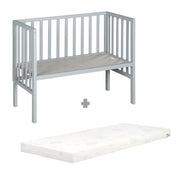 Cuna colecho 2en1 con barrera y colchón - Para todas las alturas de cama de los padres - Madera topo