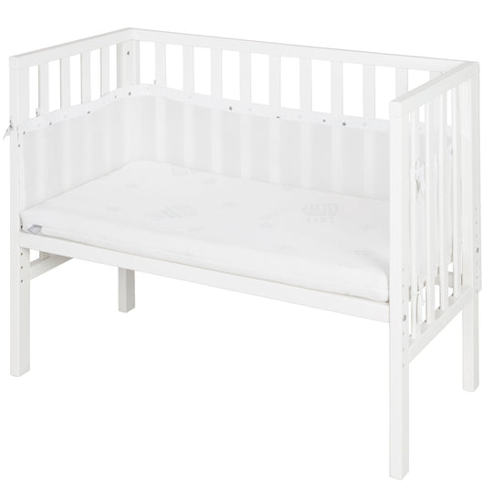 Co-Sleeping Bed 2 in 1 safe asleep® 45 x 90 cm with Mattress + Canvas Barrier - White Wood