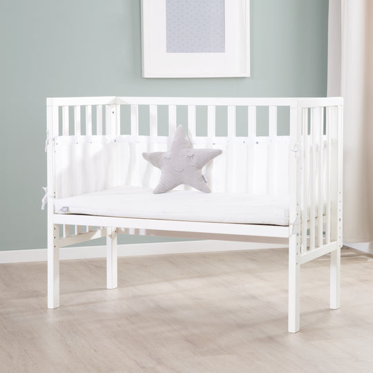 Co-Sleeping Bed 2 in 1 safe asleep® 45 x 90 cm with Mattress + Canvas Barrier - White Wood