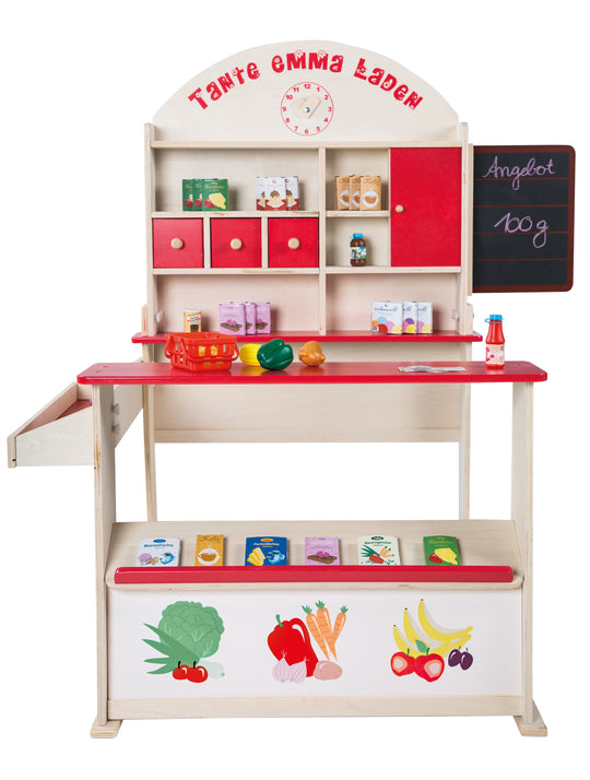 Negozio di compravendita 'zia Emma', legno natante, con teke, tablet, selling di pagina e stato di marchiatura