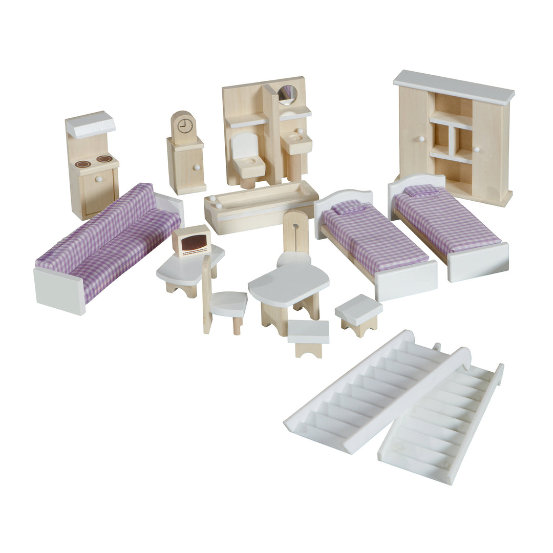 Casa de muñecas rosa/azul incluye 16 muebles para muñecas, juguete decorado con esmero