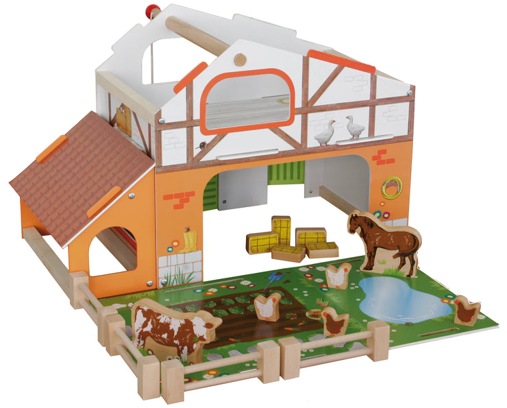 Play Set 'Farm', printed set with barn, stable, hayloft, fence & 6 farm animals