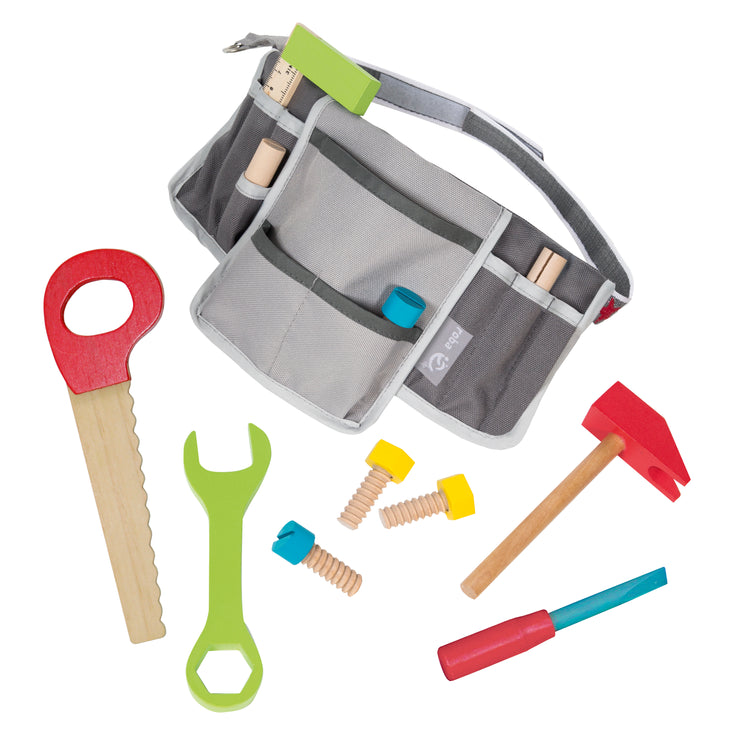 Kinder-Werkzeuggürtel inkl. Werkzeugtasche mit 11-teiligem Werkzeug-Set aus Holz, verstellbar