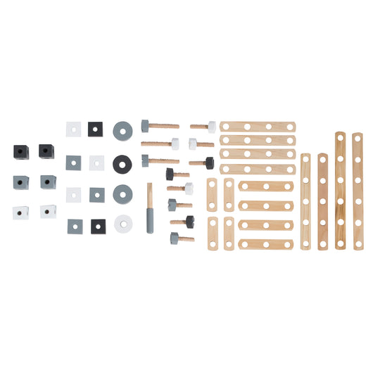 Jeu de construction en bois, kit pour enfant 48 pièces, boîte à outils en bois, jouets dès 3 ans