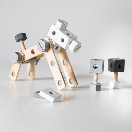 Jeu de construction en bois, kit pour enfant 48 pièces, boîte à outils en bois, jouets dès 3 ans