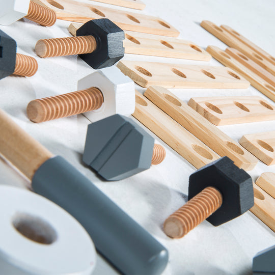 Jeu de construction en bois, kit pour enfant 48 pièces, boîte à outils en bois, jouets dès 3 ans