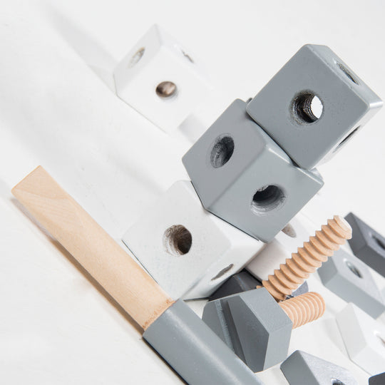 Jeu de construction en bois, kit pour enfant 48 pièces, boîte à outils en bois, jouets dès 3 ans