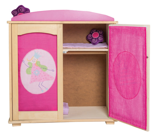 Puppenkleiderschrank Serie 'Happy Fee', Möbel zum Verstauen von Puppenzubehör, Holz natur