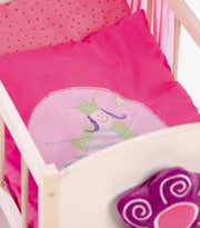 Lit de poupée série "Happy Fee", bois naturel incl. équipement textile, draps et baldaquin, rose