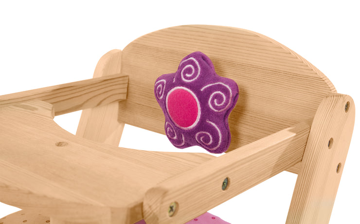 Chaise haute pour poupées "Happy Fee", pour poupée de bébé, bois naturel avec fleur