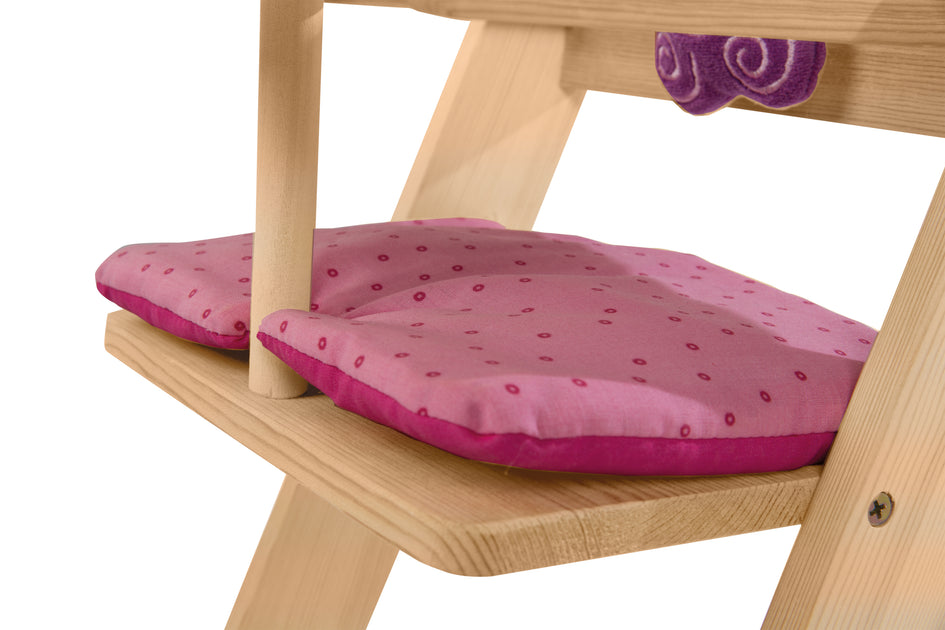howa chaise haute de poupée en bois Stars étoiles blanc avec coussin de  siège rose 2840