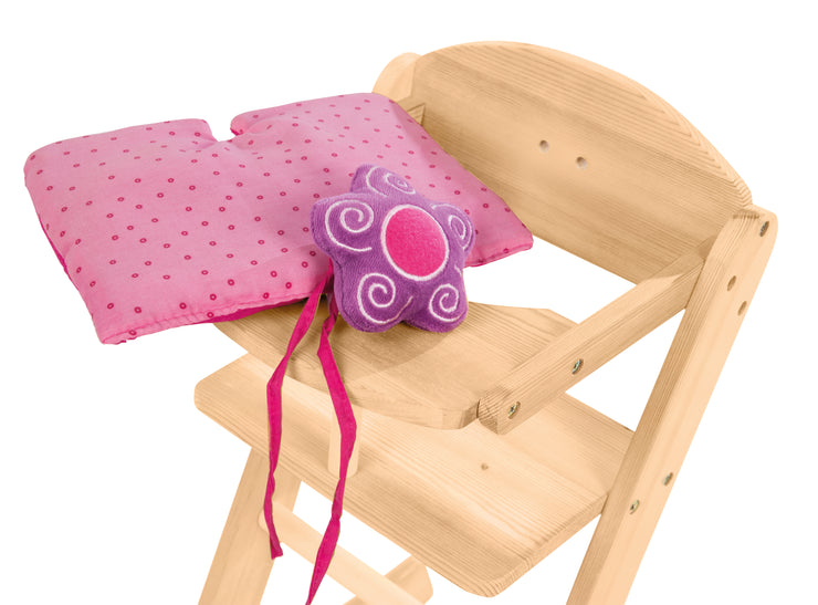 Doll high chair series 'Happy Fee', for dolls & baby dolls, natural wood with flower