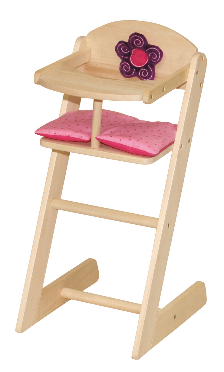 Chaise haute pour poupées "Happy Fee", pour poupée de bébé, bois naturel avec fleur