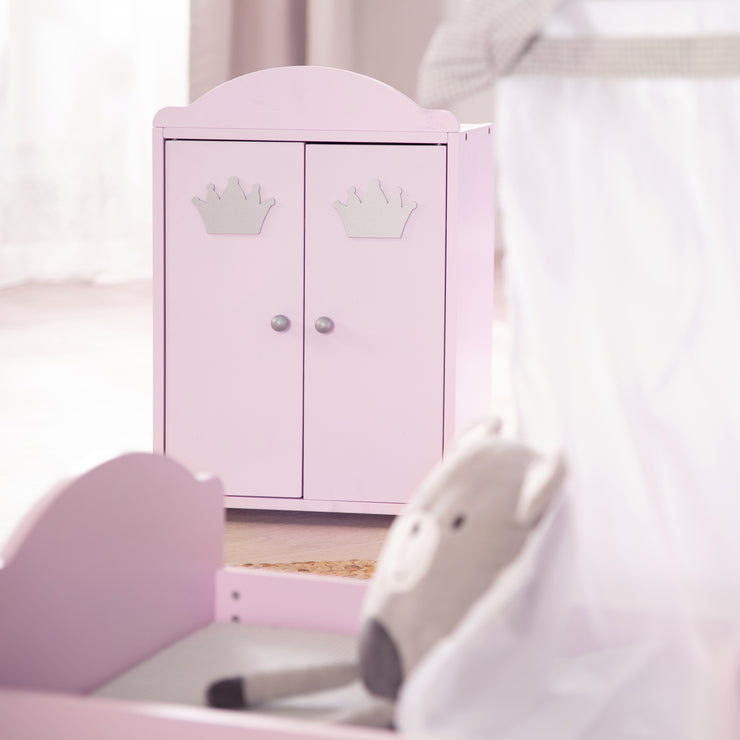 Armario para muñecas 'Princess Sophie', 2 puertas, lacado rosa, incluye barra y balda
