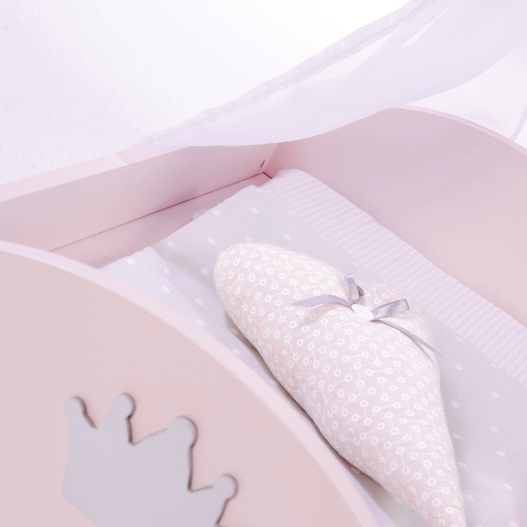 Cuna para muñecas 'Prinzessin Sophie', incluye ropa de cama textil, ropa de cama y dosel